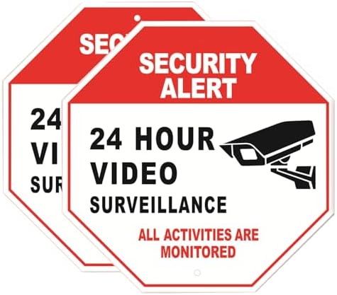 HEIOKEY 24 Hour Video Surveillance Sign With Stake - 10x10 Inch Aluminum Security Alert Sign, 28 Inch Post, Red - View #9