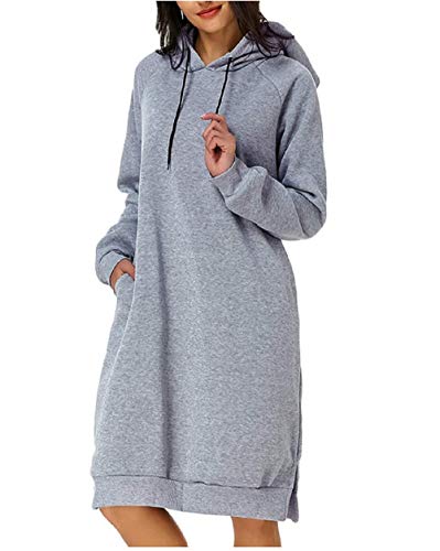 Mujer Sudadera con Capucha Talla Grande Sudadera Vestido Manga Larga Color Sólido Estampado Hoodie Jersey Larga con Bolsillo, Talla S-XXL Cover