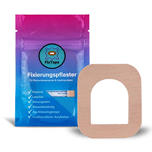 FixTape cinta de fijación transpirable parche autoadhesivo OmniPod I con orificio para bomba de insulina sin manguera I Amigable con la piel e impermeable en diseños modernos I 7 piezas (Beige) Cover