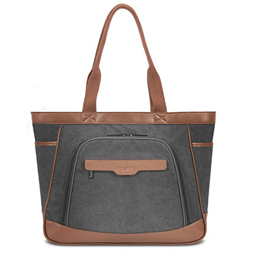 FOSTAK Mochila de viaje portátil para Messenger y ordenador portátil 15.6 Gris de la lona