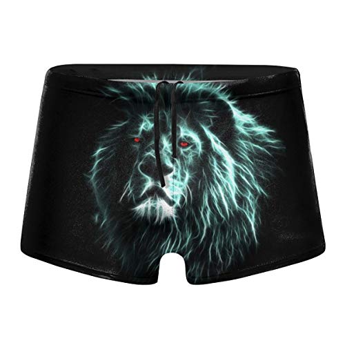 Kla Ju Men's Swimwear Swim Trunks Lion Boxer Brief Quick Dry Swimsuits Board Shorts Black