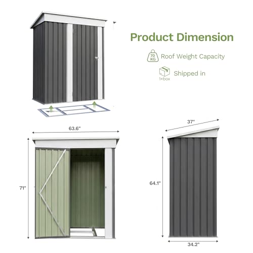 Image of Devoko 5 x 3 FT Storage Sheds with Floor Frame, Waterproof Garden Tool Shed with Lockable Door, Outdoor Metal Small Shed for Backyard Patio Lawn, Gray
