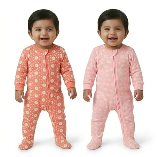 Image of The Mom Store Baby Zipper Romper for Boys and Girls Combos | Cotton | Soft and Comfortable Infant Bodysuit | Trendy Stylish Sleepsuit Nightsuit for Newborn Baby | Printed | Unisex Sleep Wear
