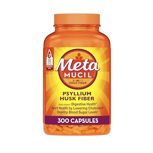 Metamucil, Psyllium Husk Capsules, 300 Capsules, 3-in-1 Fiber Supplement, Daily Psyllium Husk Fiber Capsules Help Support Digestive Health by Promoting Regularity*, Help Supplement Daily Fiber Intake