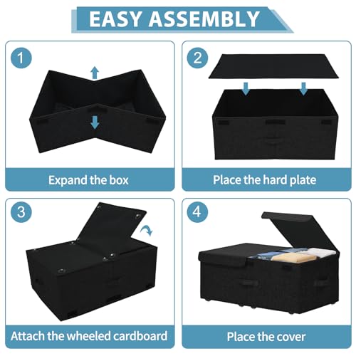 Hoyula Under Bed Storage Container with Wheels, 2 Pack 10" High Deep Underbed Rolling Box Storage Bins Drawers with Lids for Bedroom, Dorms, Clothes, Shoes, Blankets, No Assemble Required, Black by Hoyula - Image 5