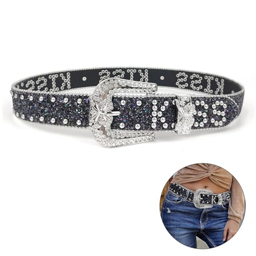 Glittered Belt Jeans Waistband Punk Rivets Studded Belt Jeweled Butterfly Waistband for Street Player Club Party Wear2