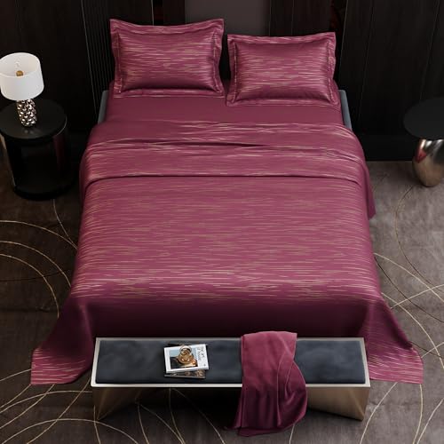 Image of Stoa Paris 350TC Luxstre Cotton Super King Printed Bedding Set for King & Double Size Beds with 2 Pillow Covers, 274 x 274cm Bedsheet, All-Season Comfort, Breathable, Home Decor, Panache 2.0 - Ruby