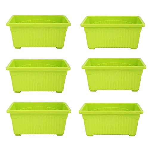 Image of Bianco Rectangular Plastic Pots for Plants, Jupiter Flower Pots for Home, Window Display, Garden (35 x 18.5 x 15 cm) (Green) (Pack of 6)