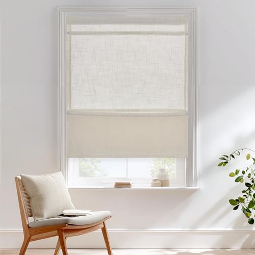 StangH Natural Linen Cordless Roman Shades for Windows, Magnetic Light Filtering Door Blind Farmhouse Living Room Window Shade with Easy Installation, W 30 x L 64, 1 Panel