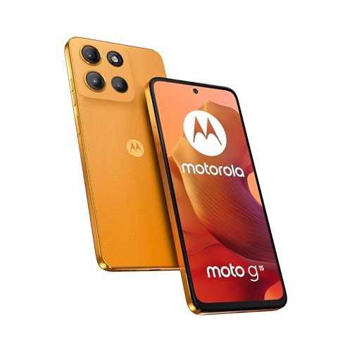 Motorola Moto g15 24GB (8G+16GB RAM Boost)/128GB Naranja, España, Pantalla de 6.72'' FHD+, Sistema de cámaras de 50 MP y Objetivo Ultra Gran Angular, Batería 5100 mAh, Carga TurboPower, Soft Luxe