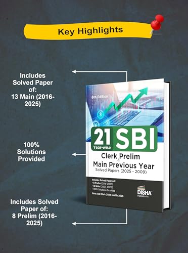 Image of Disha 21 Year-wise SBI Clerk Prelim & Main Exams Previous Year Solved Papers (2025 - 2009) 6th Edition | General Banking