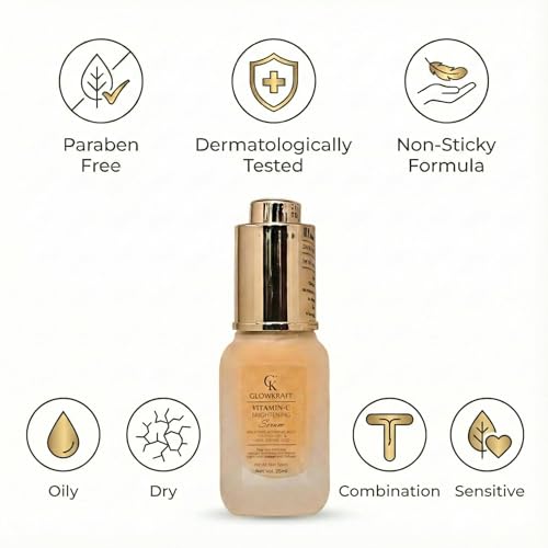 Image of Glowkraft Vitamin C Serum for Face (10% Ethyl Ascorbic Acid) | Brightening & Dark Spot Reduction | With Hyaluronic Acid & Vitamin E | For Glowing Skin | 25 ml