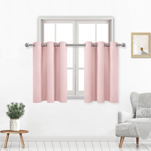 DWCN Short Blackout Curtains for Small Window 42 x 36 Inch 2 Pcs Blush Pink