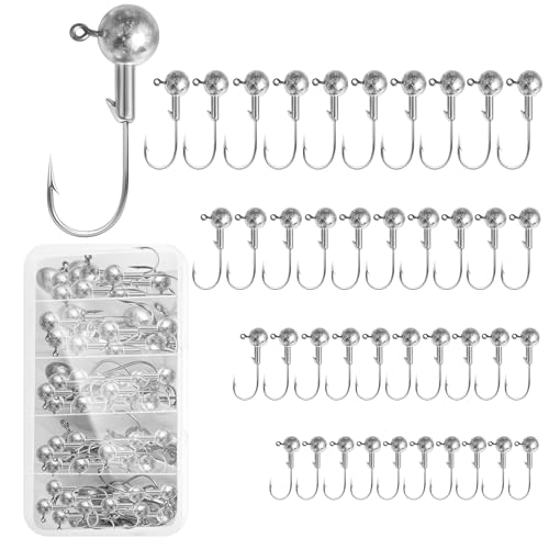 40pack Fishing Jig Heads Set with Hooks Box, Fishing Soft Lures Hooks for Crappie Bass Trout, Saltwater Freshwater Fishing Tackle Kit, 1/8 oz, 3/16 oz, 1/4 oz, 3/8 oz, 10pcs Each Size