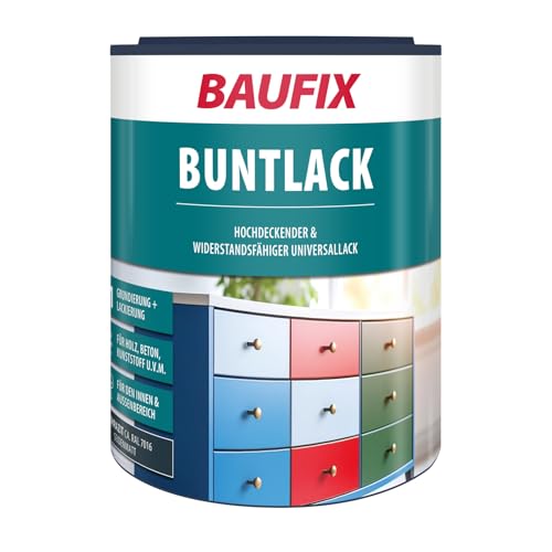 BAUFIX Buntlack anthrazit seidenmatt 1 Liter Lackfarbe wasserverdünnbar für innen & außen geeignet für Holz/Zink/Beton/Eisen/Mauerwerk