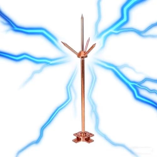 Pure Copper Lightning rods - Three-Pole Pointed Lightning rods for roof Protection - Detachable Brass Lightning System Kits for bungalows and tin Houses