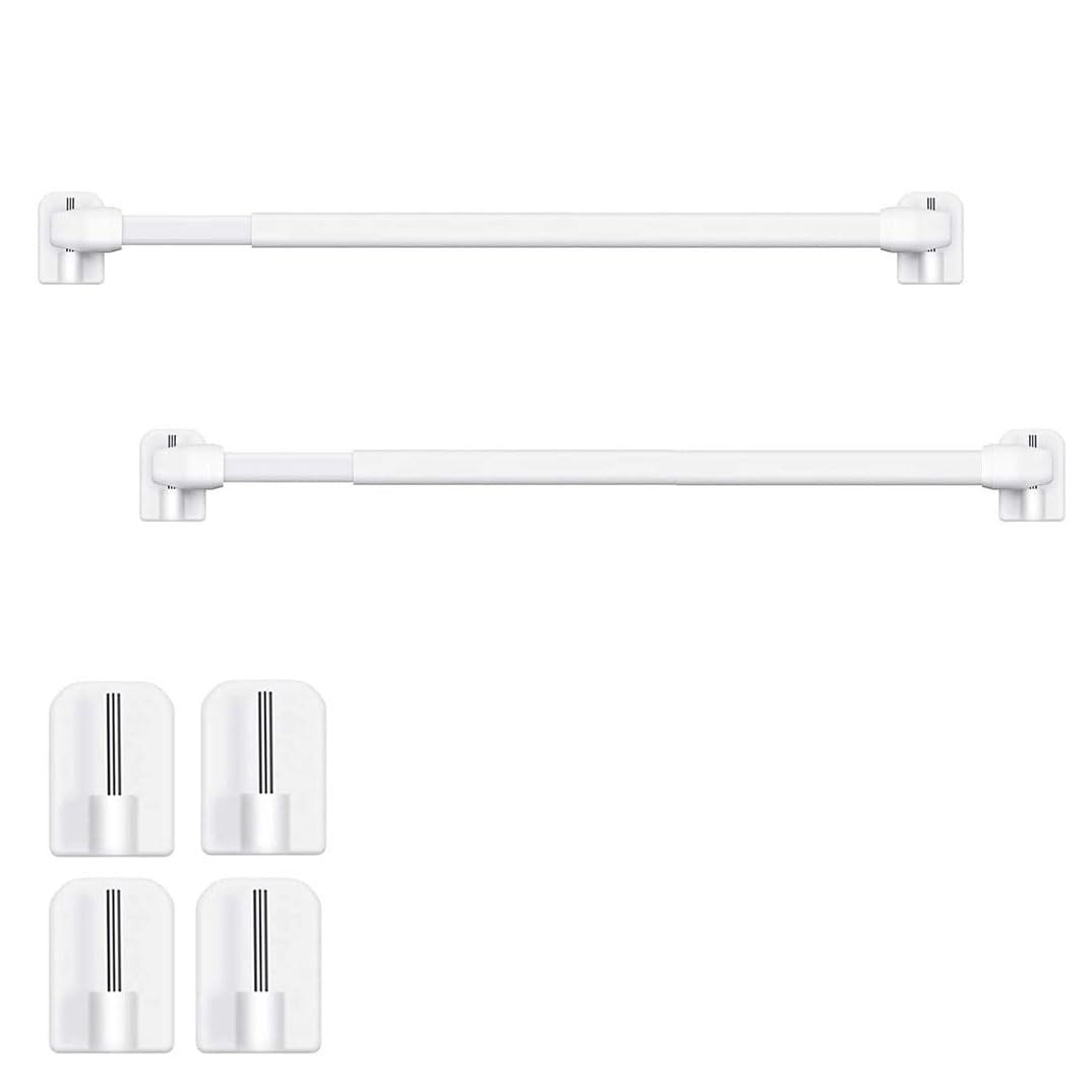 Voarge 2Pcs Net Curtain Rods Extendable Curtain Rod, Self Adhesive Shower Curtain Rods Without Drilling for Home Bathroom Hotel, Includes 8Pcs Plastic Sticky, 40-70CM/16-28Inch