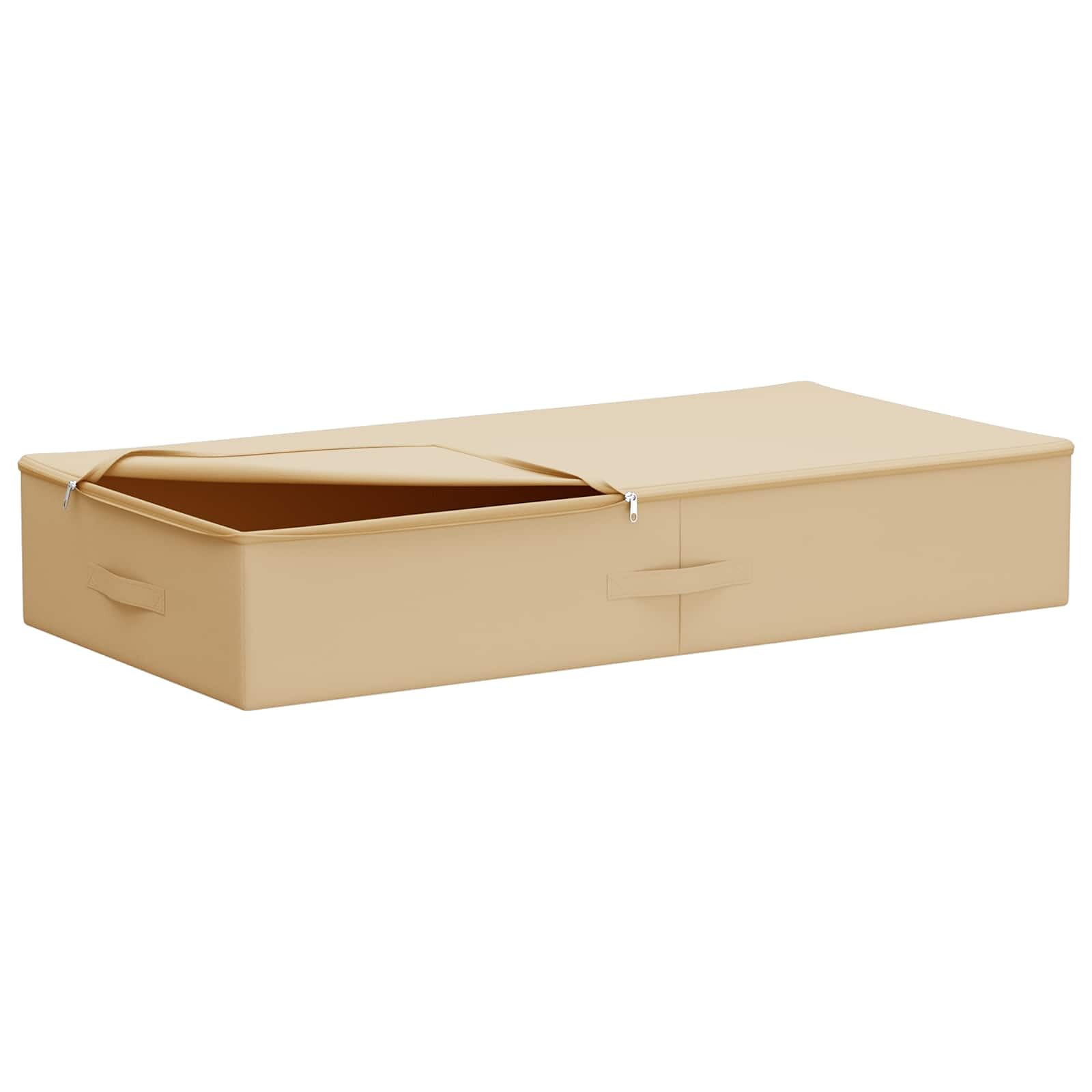 Creme Aufbewahrungsbox aus Vliesstoff 90 x 48 x 15 cm klappbar mit Seitenhenkeln und Weite Öffnung für Schlafzimmer und Wohnzimmer, Ordnungssystem für Haushalt