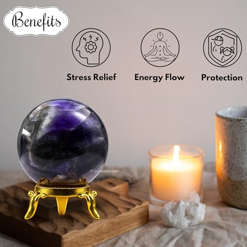 Image of Certified Amethyst Chevron Crystal Ball for Meditation | Premium Crystal Vastu Items for Home and Feng Shui Items for Good Luck - Pooja Supplies and Spiritual Practices (1.5 inch Inch)