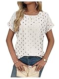 Milumia Women's Elegant Polka Dots Print Short Cap Sleeve Blouse Round Neck Tee Top White and Gold Medium
