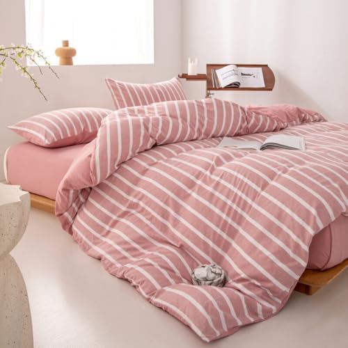 Nayoroom Bettwäsche Gestreift 135x200 Rosa Weiß Aesthetic Streifen Muster ÖKO-TEX Bettbezug 2teilig Weich Modern Renforcé Microfaser...