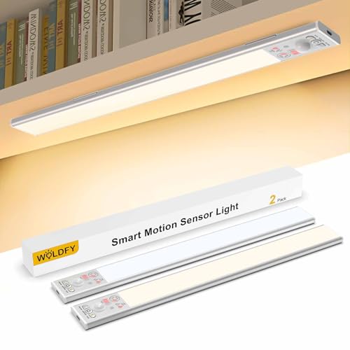 Image of 3 Color Tempers Dimmable Under Cabinet Lights Wireless[2 Pack], Rechargeable LED Motion Sensor Lighting Indoor, Magnetic Closet Lights (Silver-with Indicator-3000mAh)