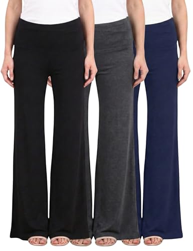 Image of Popana Wide-Leg Pants Palazzo Pants, Soft Lightweight Flowy Bootcut Wide Leg Lounge Pants for Women 3-Pack