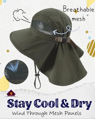 Image of Home Prefer UPF50 Wide Brim Kids Sun Hat Neck Flap Boys Girls Sun Protection Hat for Beach Fishing