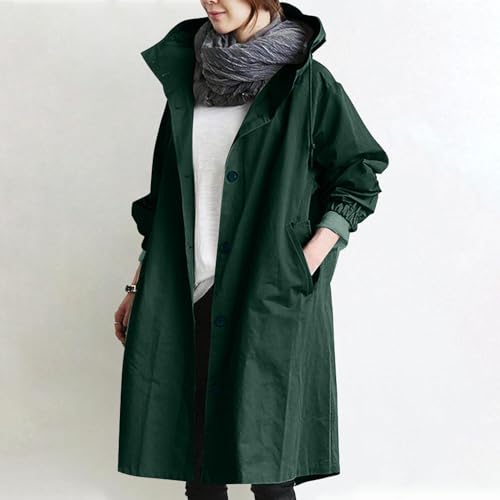 Raincoat Women Waterproof Hooded Trench Coat Button Down Long Rain Jackets Lightweight Outdoor Rain Coats Windbreaker2