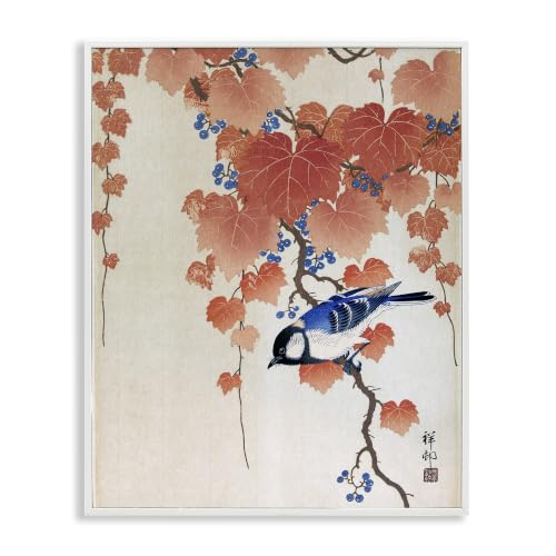 Classic Bird on Paulownia Branch, 11 x 14 Inch Framed Giclée Print