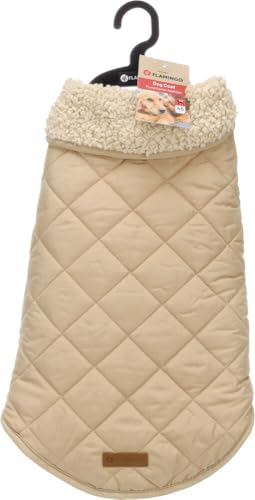 Flamingo Hundemantel – Bonnie – Beige – A: 55 cm | B: 40–48 cm | C: 68–74 cm – Premium Line – wasserabweisend, waschbar bei 30 °C, Klettverschluss, Plüschfutter