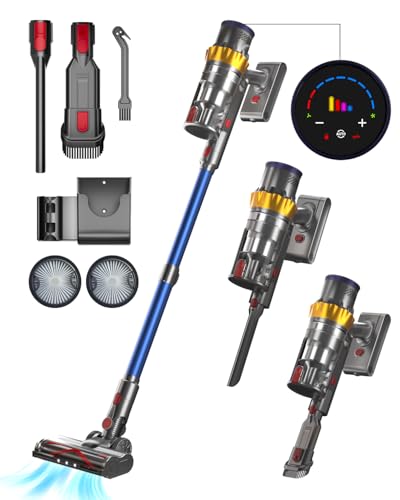 45KPa/550W/65Min Aspirateur sans Fil, Aspirateur Balai sans Fil avec Display et Station de Recharge,Aspirateur laveur sans Fil avec Brosse Anti-emmêlement pour tapis/sols durs /poils d'animaux