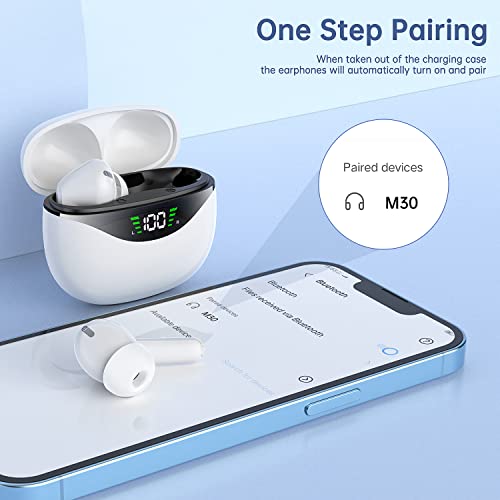 Image of Wireless Earbuds, Bluetooth 5.1 Headphones 30Hrs Playtime with LED Power Display, IPX7 Waterproof Earphones, TWS in Ear Stereo Headset Built-in Mic for iPhone /Android (White)