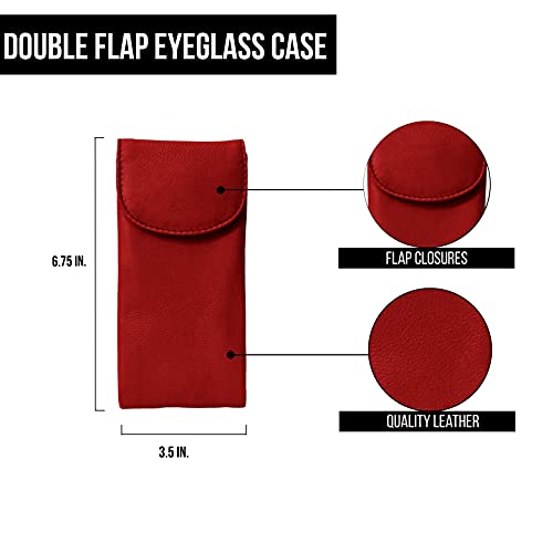 Image of ili New York Double Flap Leather Eyeglass Case, Soft 2-in-1 Dual Glasses Pouch for Sunglasses and Reading Glasses