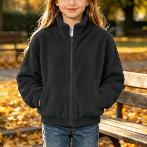 Hvyesh Girls Fleece Jacket Stand Collar Zip Up Girls Fleece Jackets - image 3