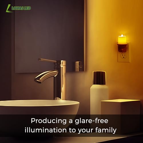 Image of L LOHAS LED Night Light, 2 Pack Amber Flameless Candle Night Light Plug in | Dusk to Dawn Sensor, 0-100LM LED Dimmable Nightlight, Vintage Decorative Night Lights for Hallway Bathroom