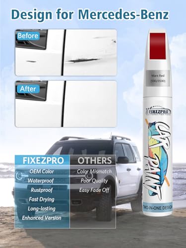 Image of 590 /3590 Mars Red Car Touch Up Paint for Mercedes-Benz, Color Match Auto Paint Repair Pen,Professional Car Scratch Repair Remover Pen Quick & Easy to Use