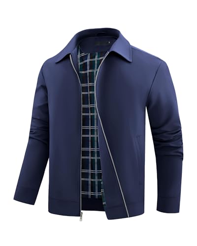 Autsel Men's Lightweight Bomber Jackets Casual Windbreaker for Sportwear Cargo Jacket Outwear with Zip Pockets Navy Blue L