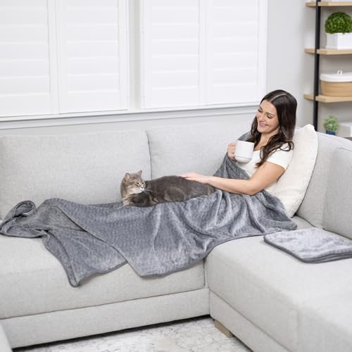 Proglobe Weiche & Warme Reisedecke für Flugzeug & Auto - Unentbehrlich für Lange Flüge für Frauen, Männer, Kinder - Kompaktes Kissen mit Gepäckhülle & Rucksackclip, Grau