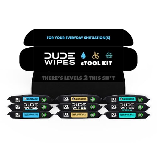 DUDE Wipes Flushable Wipes Variety sTOOL Kit Gift Set for Him - 9 Packs, 432 Total - Mint Chill, Shea Butter & Unscented - Sewer & Septic Safe