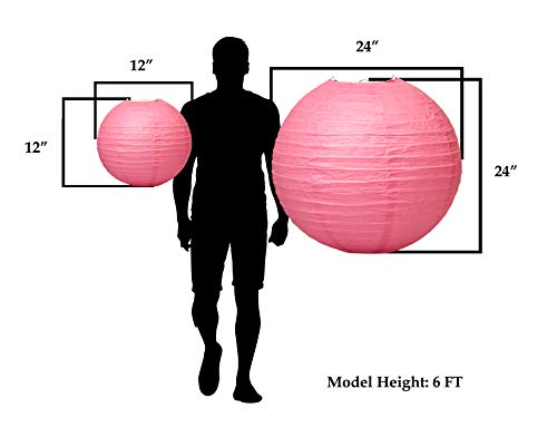 Image of Mudra Crafts 12 Inch Round Chinese Hot Pink Paper Lanterns Hanging Decor | 10 PCs, Reusable, Indoor Outdoor Decorative Lamp Shade, for Ceiling, Wedding, Shower, Party, Festival, Home Decoration