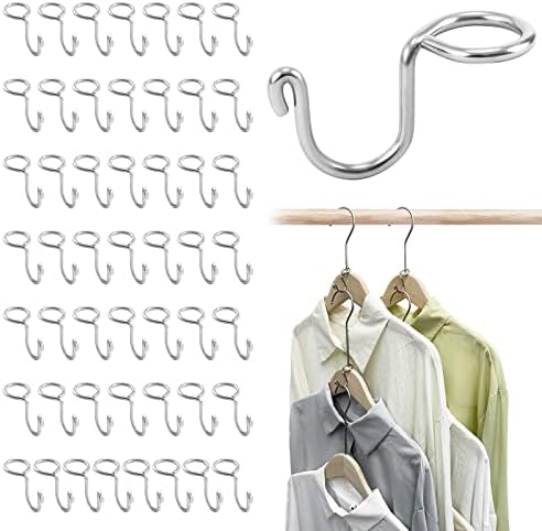 KWOKWEI Metal Clothes Hanger Connector Hooks, 50PCS Hanger Extender Hooks, Clothes Hanger Organizer Mini Space Saver Hangers Stainless Steel Hooks for Hangers Closet Wardrobe