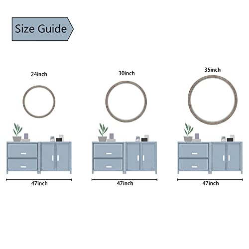 Gifttrove 24" Round Wood Mirror, Rustic Circle Wall Mirror With Beveled, Wooden Round Mirror For Wall Decor, Decorative Wall-Mounted Mirror For Entryway, Living Room, White Washed Frame #TOP3