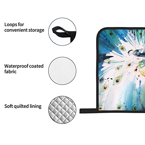 Peacock Spread Its Wings Printed Oven Mitts And Pot Holders Heat Resistant Potholders Oven Gloves And Pad For Baking Kitchen Grilling - 4 Set #TOP6