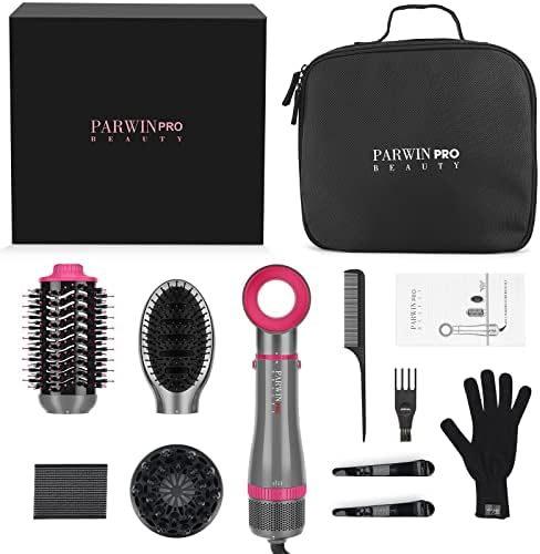 4 in 1 Hair Dryer Brush Set, PARWIN PRO BEAUTY Hot Air Styler with 4 Attachments as Hairdryer, Hot Air Brush, Hair Diffuser, Hot Brush for Hair Styling, Ionic Care Frizz-Free, 1000 Watts, Gray