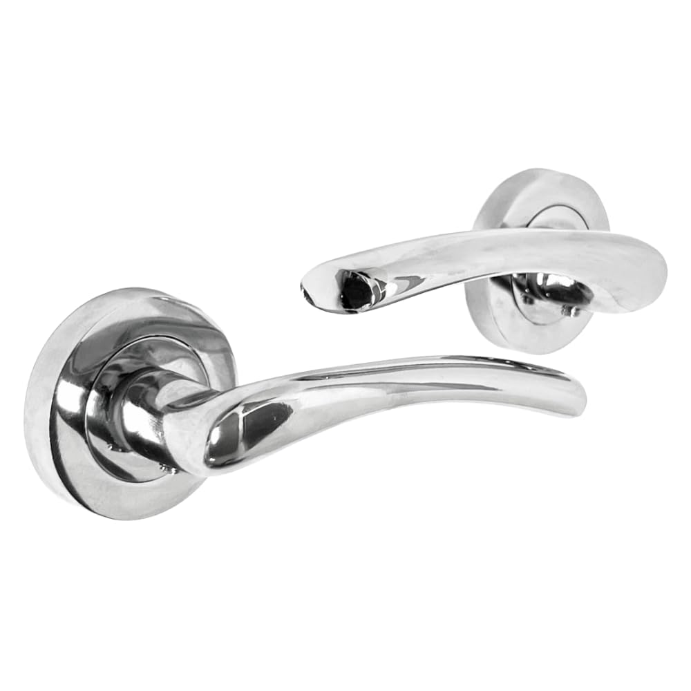 Epsom Door Handle Zena Polished Chrome Lever on Rose Internal Door Handles 1 Pair Modern Chrome Door Handle Set with Optional 63mm Tubular Latches