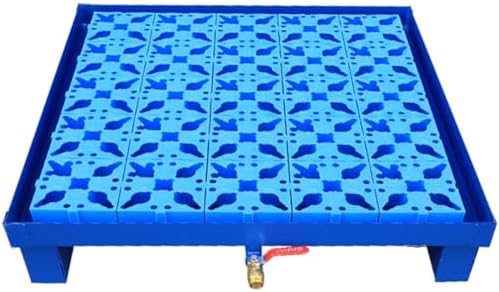 Modular Spill Containment Platform with Drain – Leak-Proof Metal Pallet for Storing Drums for Forklifts, Leak-Proof Wire Mesh Tray for Workshop and Industry, Blue, 12-65x65x15cm