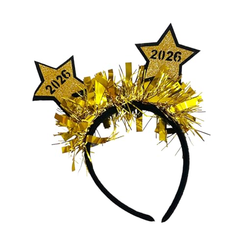 Unisex Glitters Headband with 2026 New Year Star Tinsel Decoration Practical Hair Accessory for Parties and Photo Props New Year