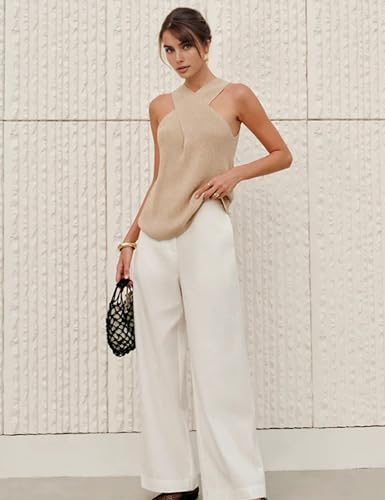 Yeokou Women Halter Cross Over Collar Tank Knit Sleeveless Top Solid Color Casual Summer Blouse3