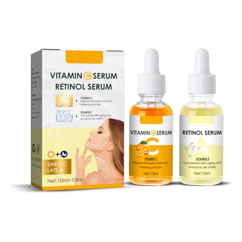 Sérum Día & Noche con Vitamina C + Retinol, Anti Aging Serum, Tratamiento Antienvejecimiento para Piel Radiante, Hidratación Intensa Facial, Reduce Arrugas y Manchas Oscuras, Textura Liviana